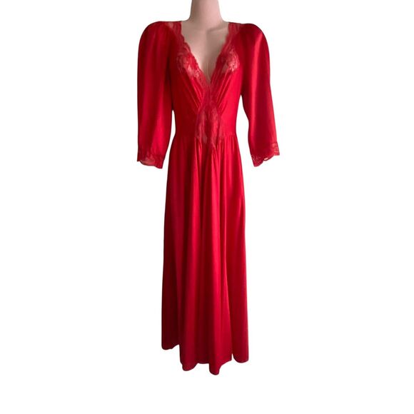 Olga Other - Vintage Olga Nightgown Womens Large Red Long Sleeve Lace Maxi Dress 92350 USA